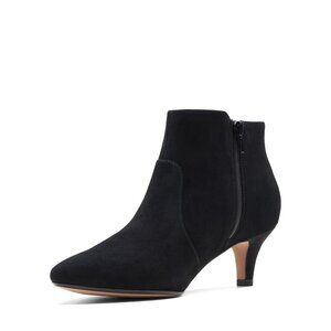 New - Clarks Collection 6.5 M Black Suede Heeled Booties - Linvale Judith